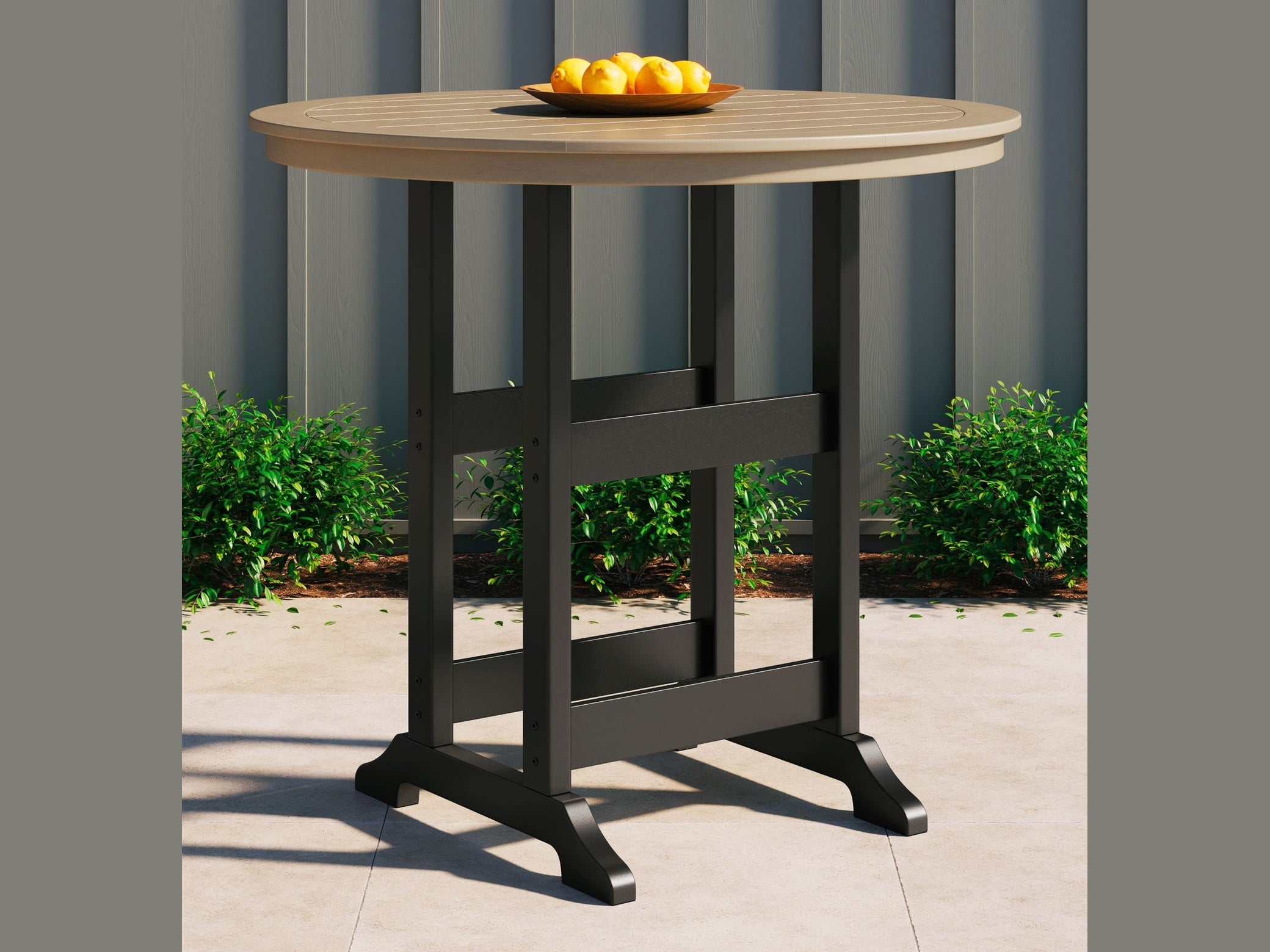 Fairen Trail - Round Bar Table w/Umb OPT - Black / Driftwood