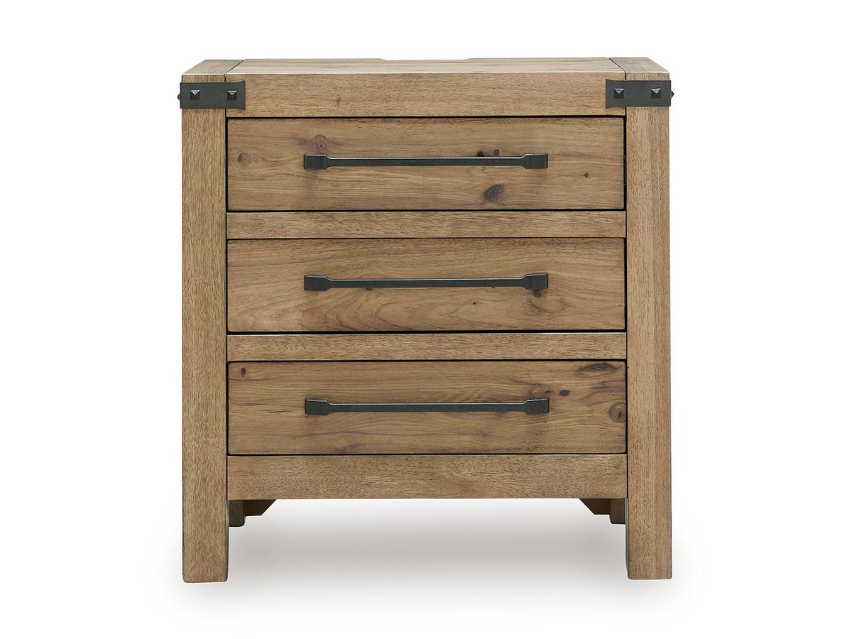 Ridgester - Three Drawer Night Stand - Light Brown
