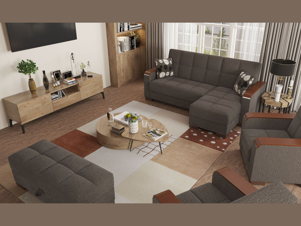 Ottomanson Armada X - Upholstered Convertible Wood Trimmed Ottoman With Storage - Gray Chenille