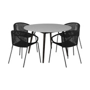 Sydney And Snack - 5 Piece Outdoor Patio Dining Set - Black Rope With Black Eucalyptus Wood