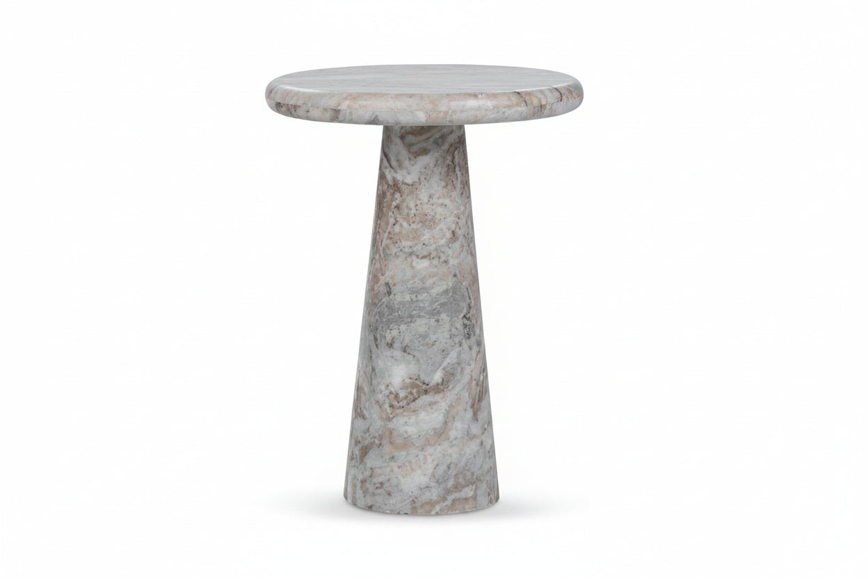 Marble-textured side table on a white background