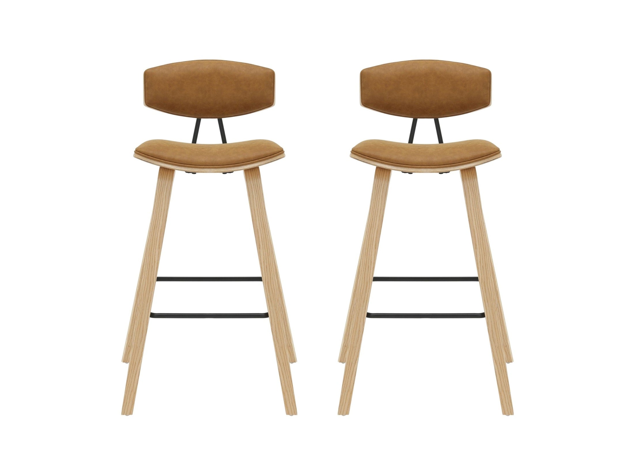 Fox - Bar Height Curved Back Wood Bar Stool With Faux Leather Seat