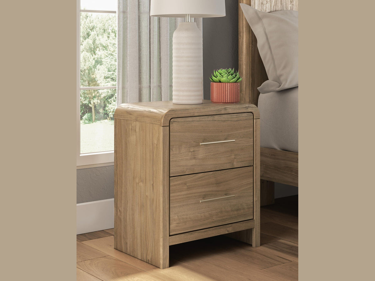Gramburg - Two Drawer Night Stand - Warm Natural Brown