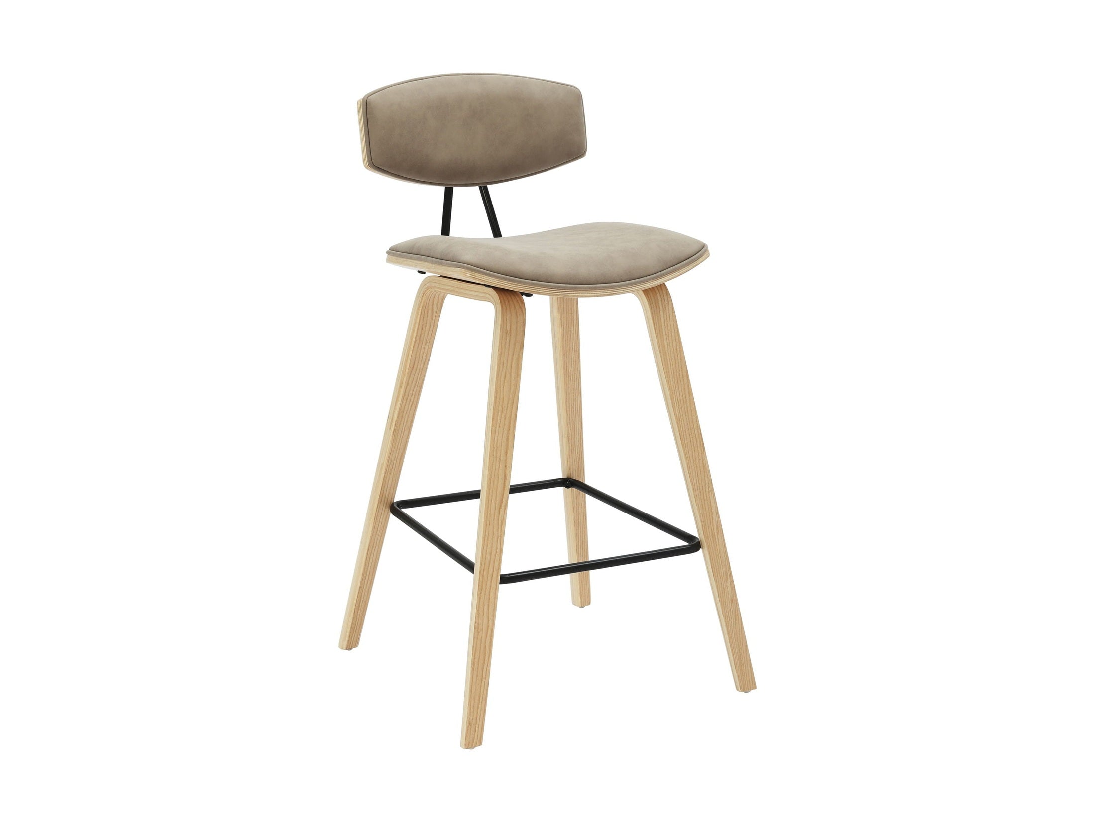 Fox - Counter Height Curved Back Wood Bar Stool With Faux Leather Seat