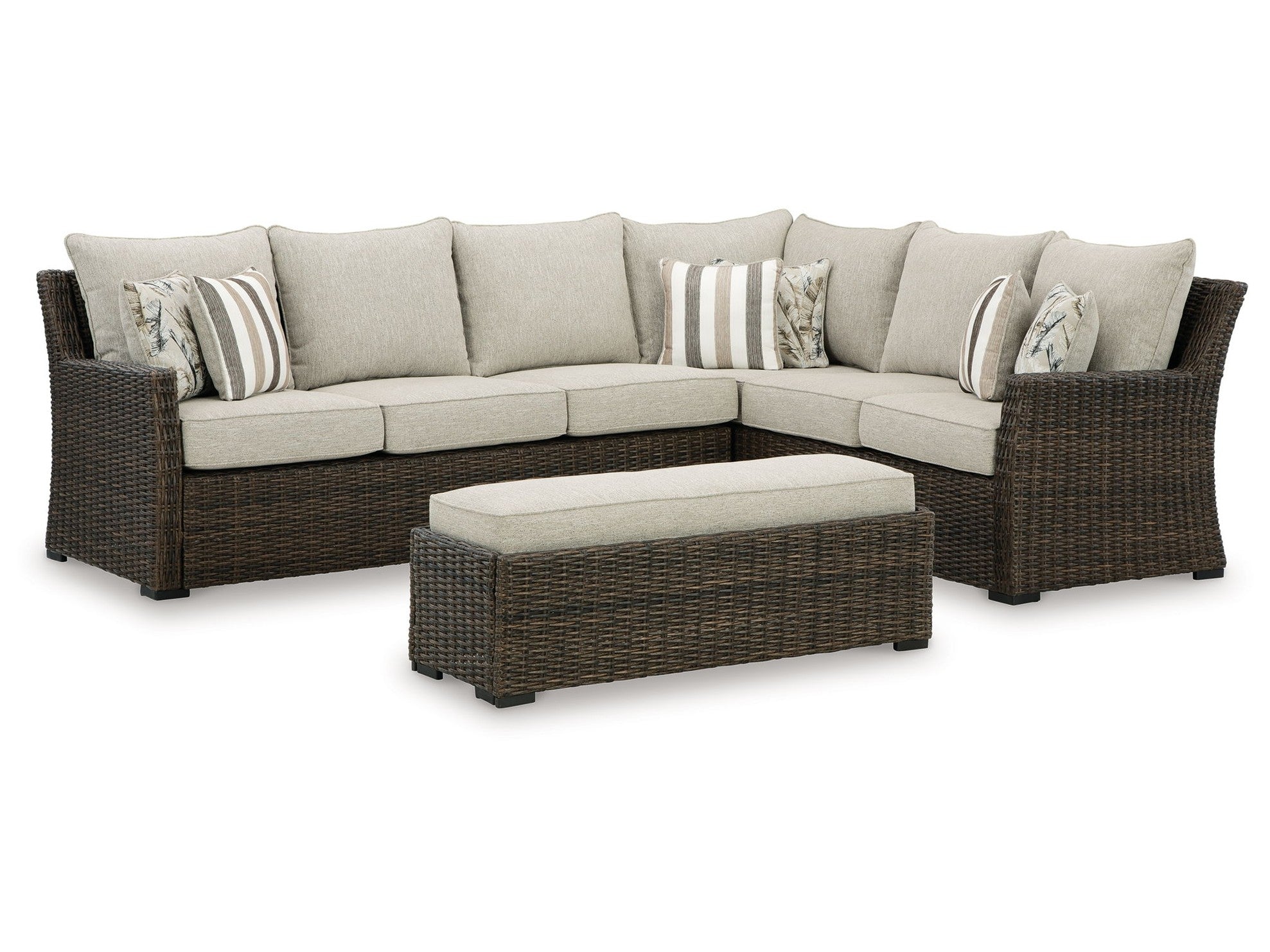 Brook Ranch - Sofa Sectional, Bench With Cushion (Set of 3) - Brown