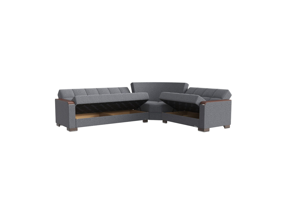 Ottomanson Armada X - Upholstered Convertible Wood Trimmed Sectional With Storage - Polyester
