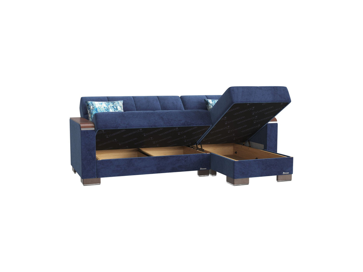 Ottomanson Armada X - Upholstered Convertible Wood Trimmed Chaise Lounge With Storage - Microfiber