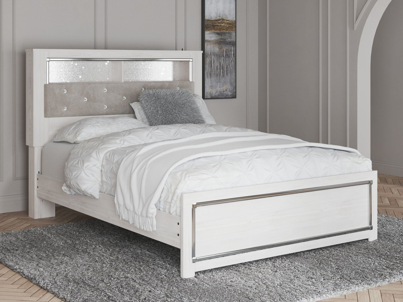 Altyra - Queen Panel Bookcase Bed With Roll Slats - White