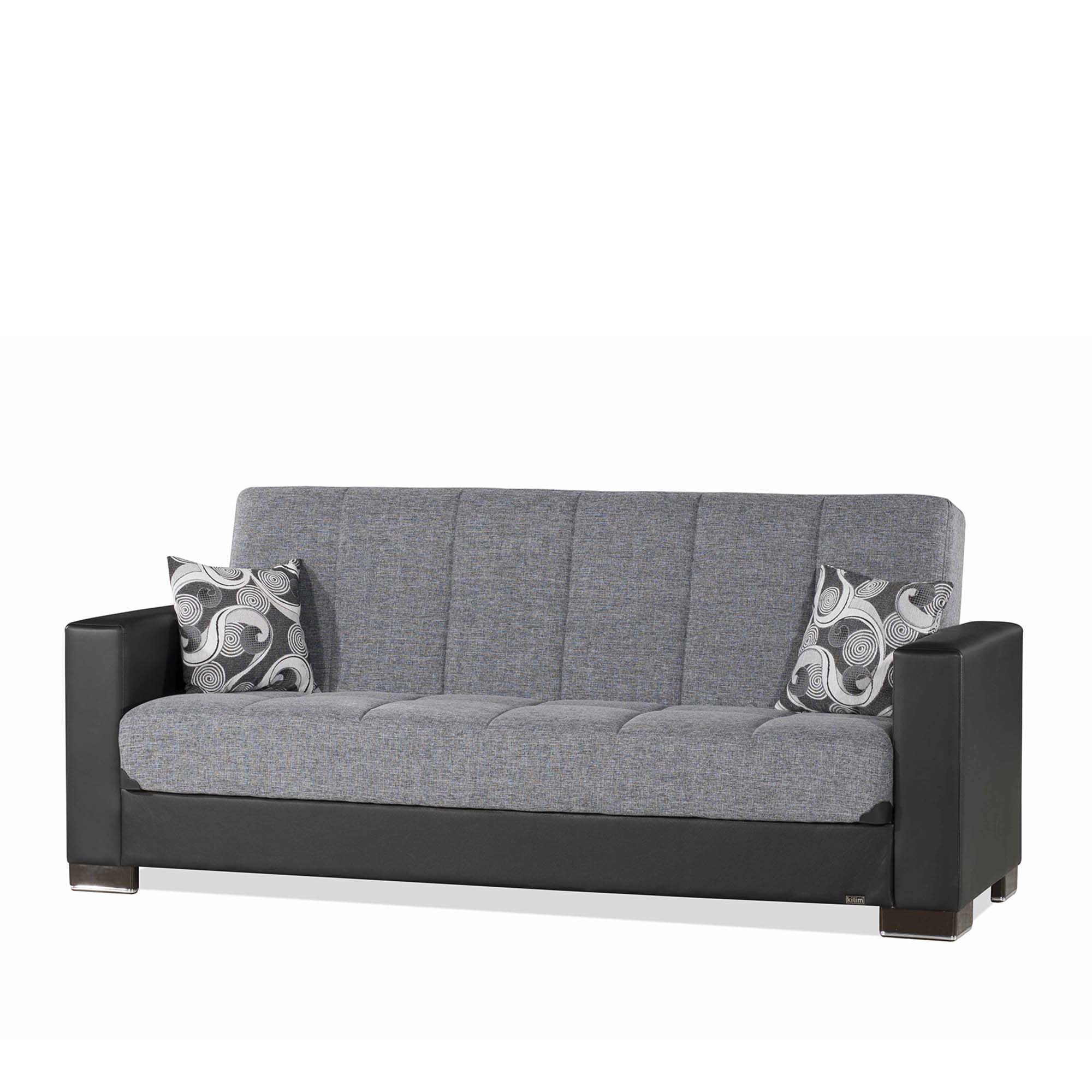 Ottomanson Armada - Upholstered Convertible Sofabed With Storage - Gray/Black PU Polyester