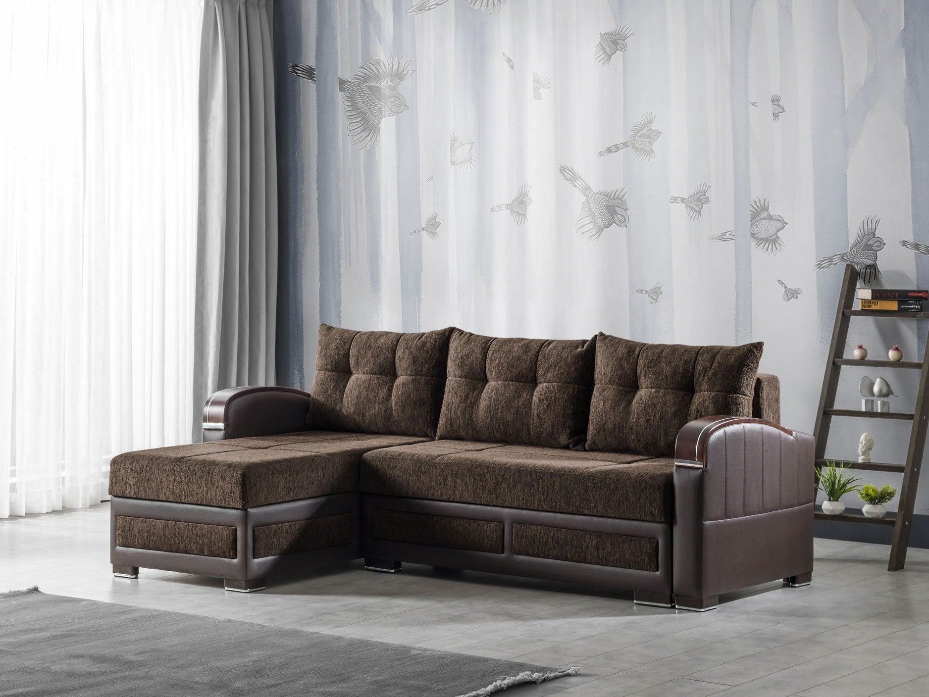 Ottomanson Maya - Upholstered Convertible Sectional with Storage - Brown