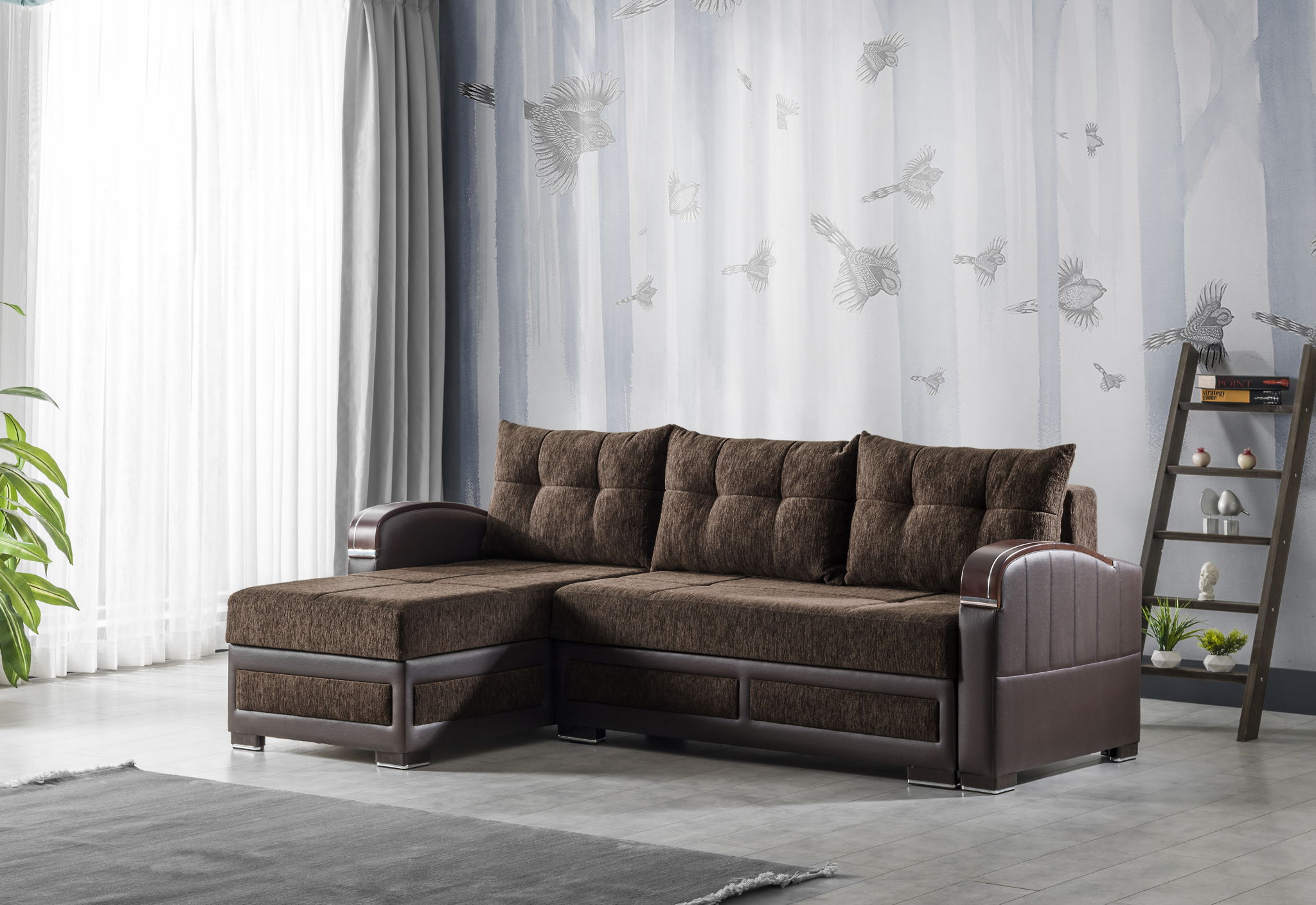 Ottomanson Maya - Upholstered Convertible Sectional with Storage - Brown