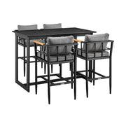 Orlando - Outdoor Patio 5-Piece Bar Table Set In Aluminum With Gray Cushions