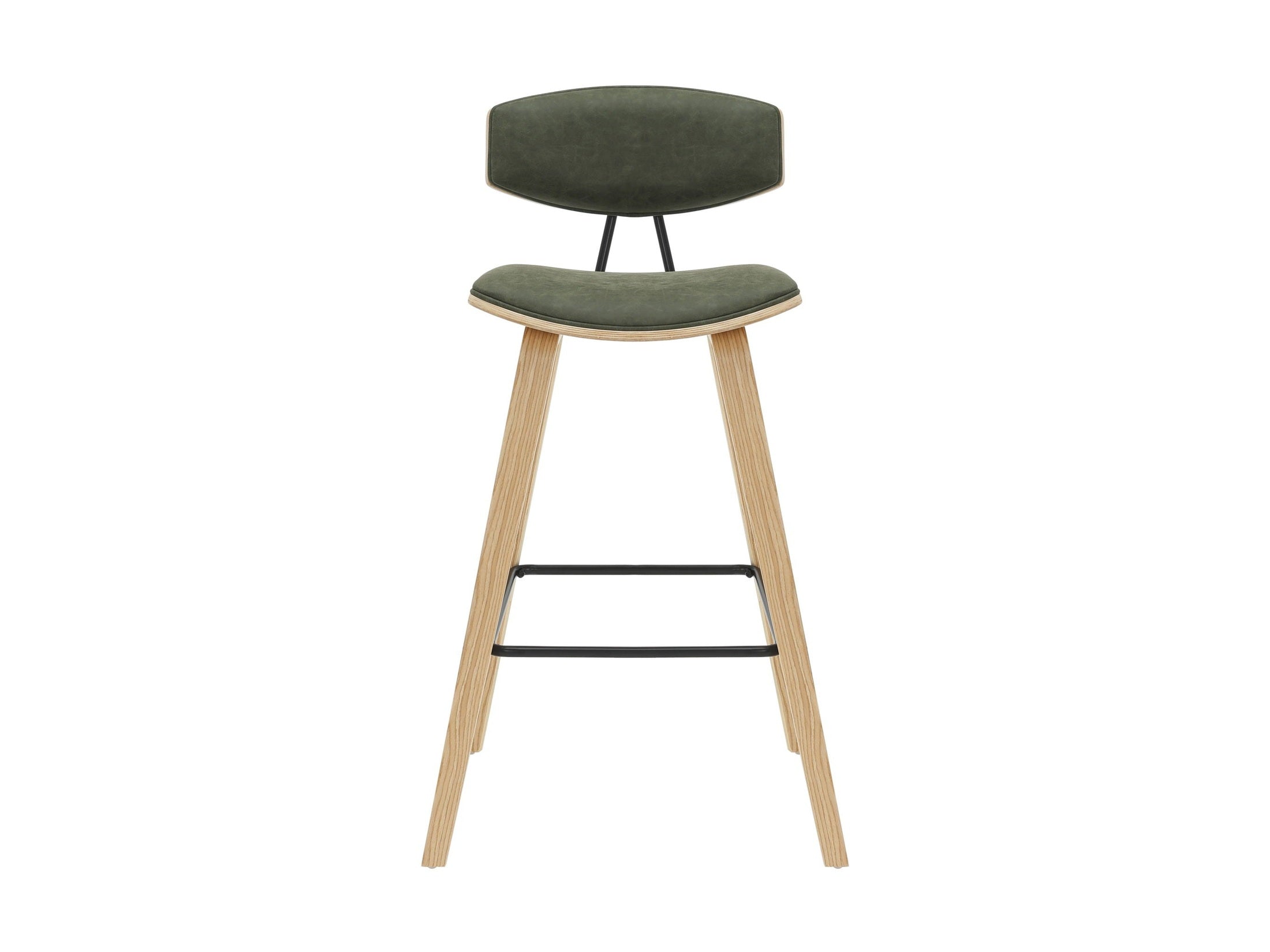 Fox - Bar Height Curved Back Wood Bar Stool With Faux Leather Seat