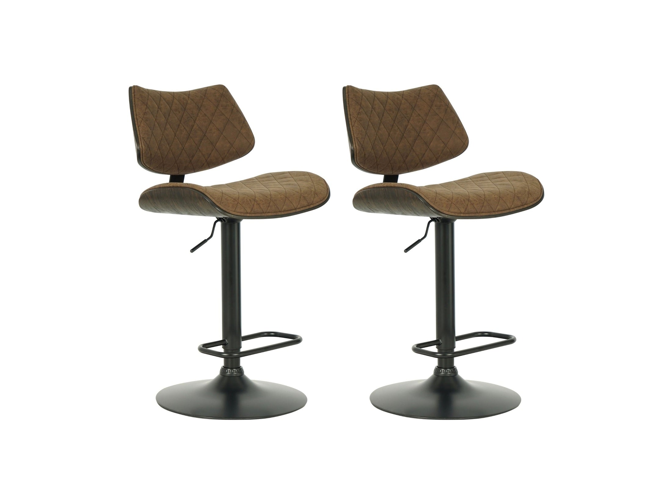 Leland - Adjustable Swivel Curved Back Wood Bar Stool With Faux Leather Seat