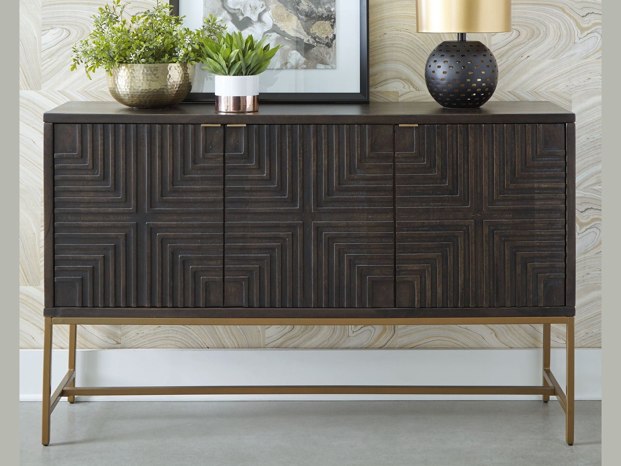 Elinmore - Accent Cabinet - Brown / Gold Finish
