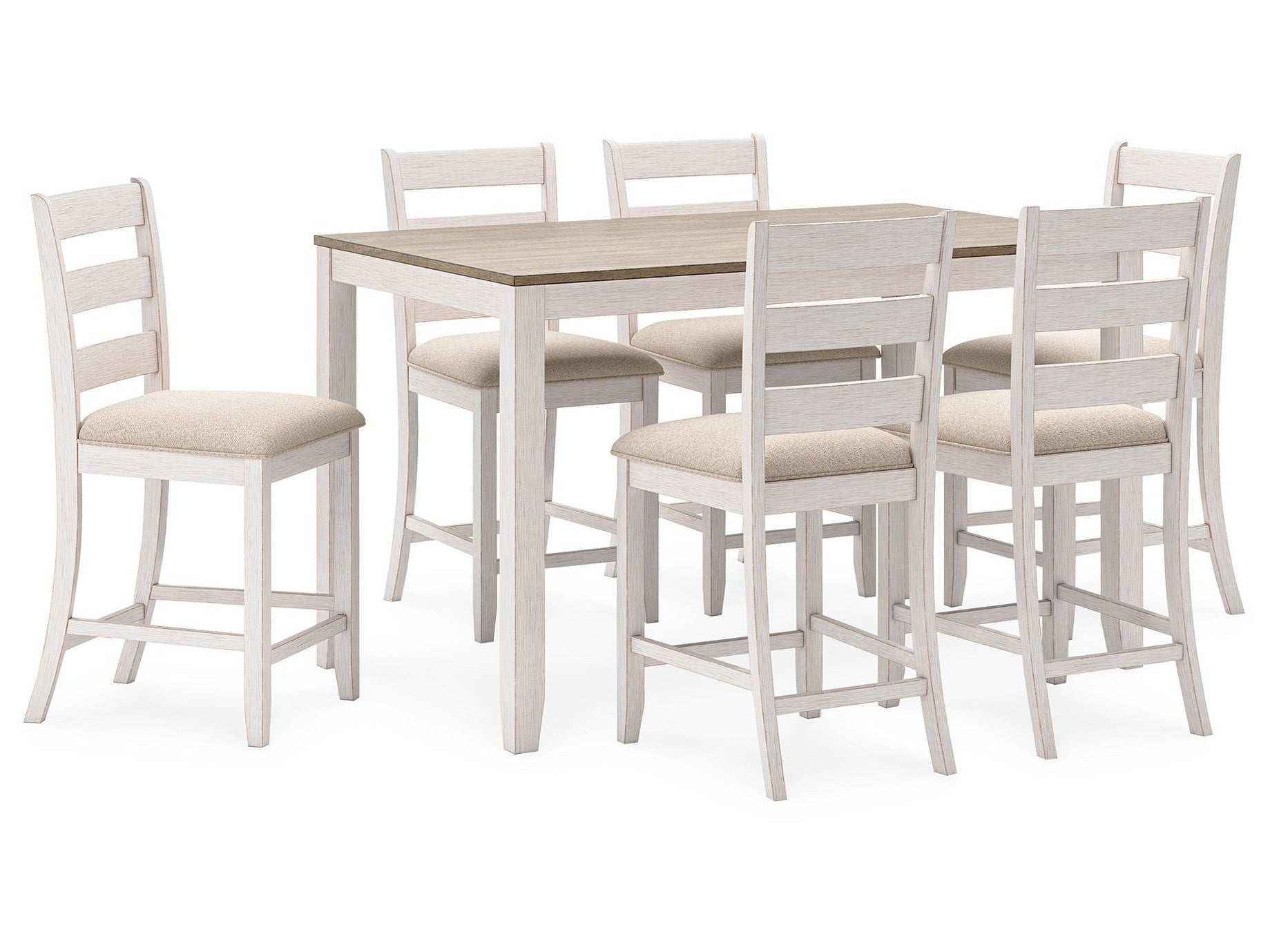 Skempton - Counter Height Dining Table and Bar Stools (Set of 7) - White / Light Brown