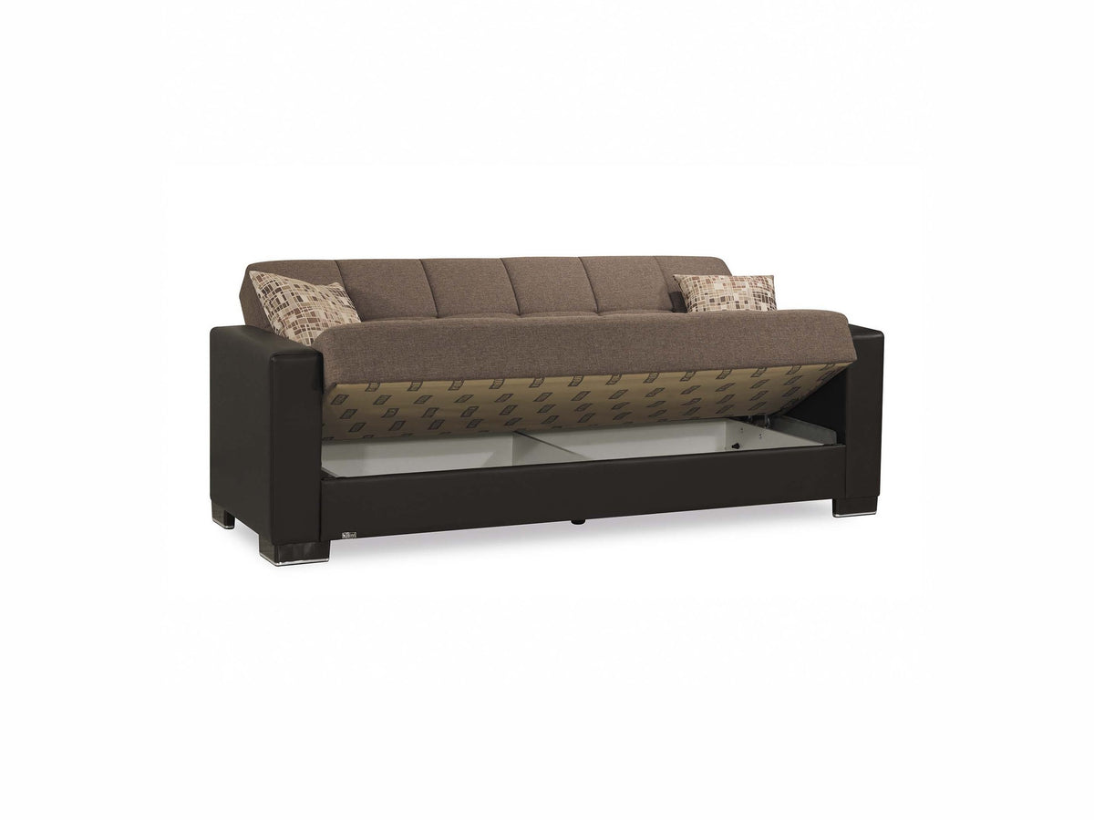 Ottomanson Armada - Upholstered Convertible Sofabed With Storage - Brown PU Chenille
