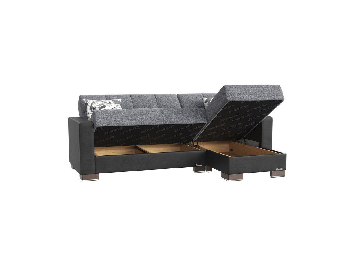 Ottomanson Armada - Upholstered Convertible Chaise Lounge With Storage - Gray/Black PU Polyester