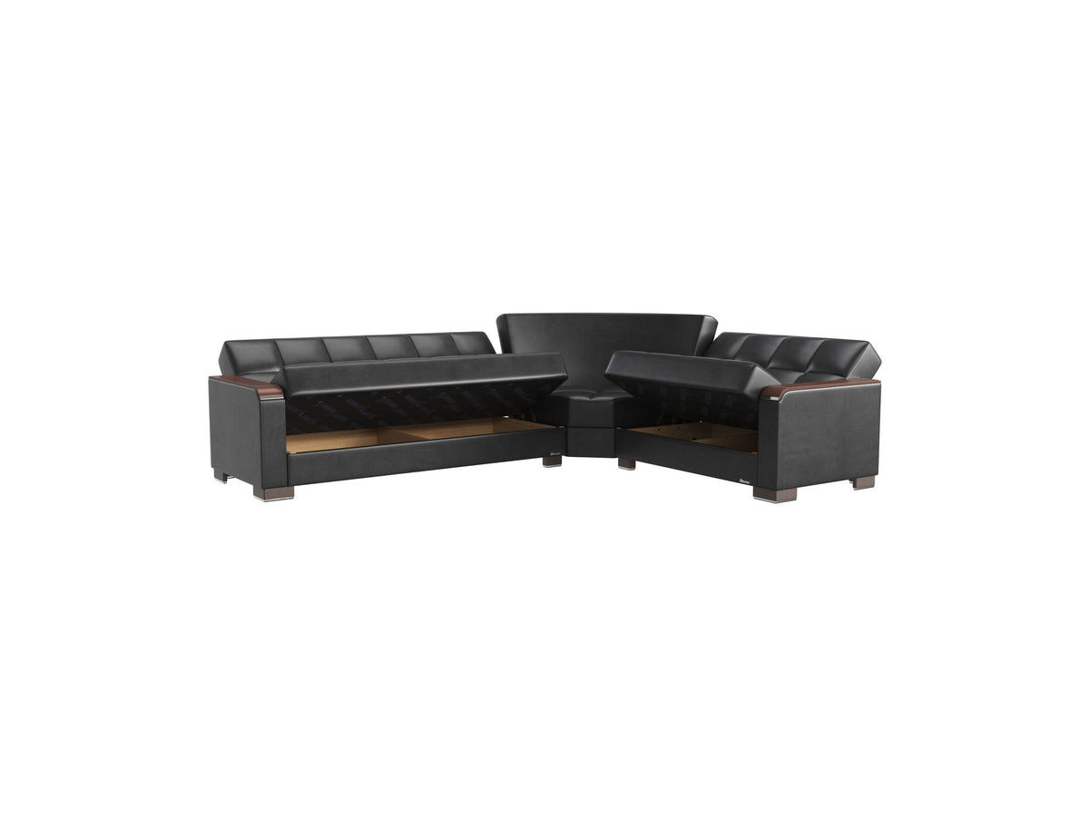 Ottomanson Armada X - Upholstered Convertible Wood Trimmed Sectional With Storage