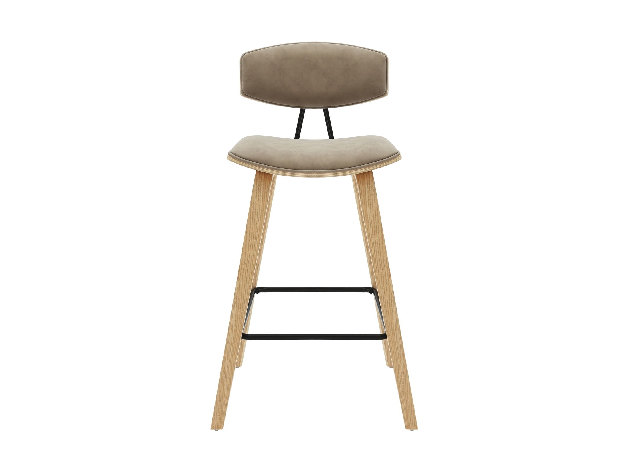 Fox - Counter Height Curved Back Wood Bar Stool With Faux Leather Seat
