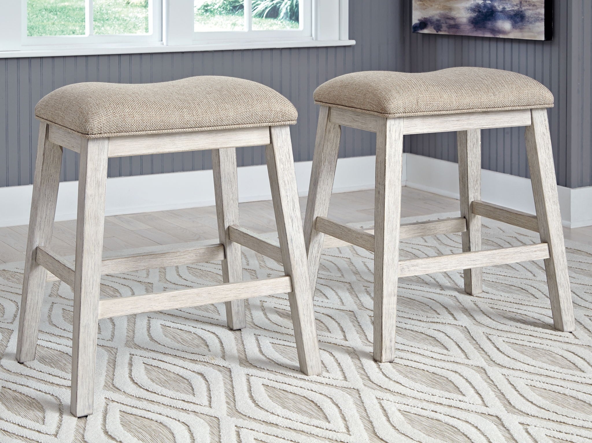 Skempton - Upholstered Stool (Set of 2) - White