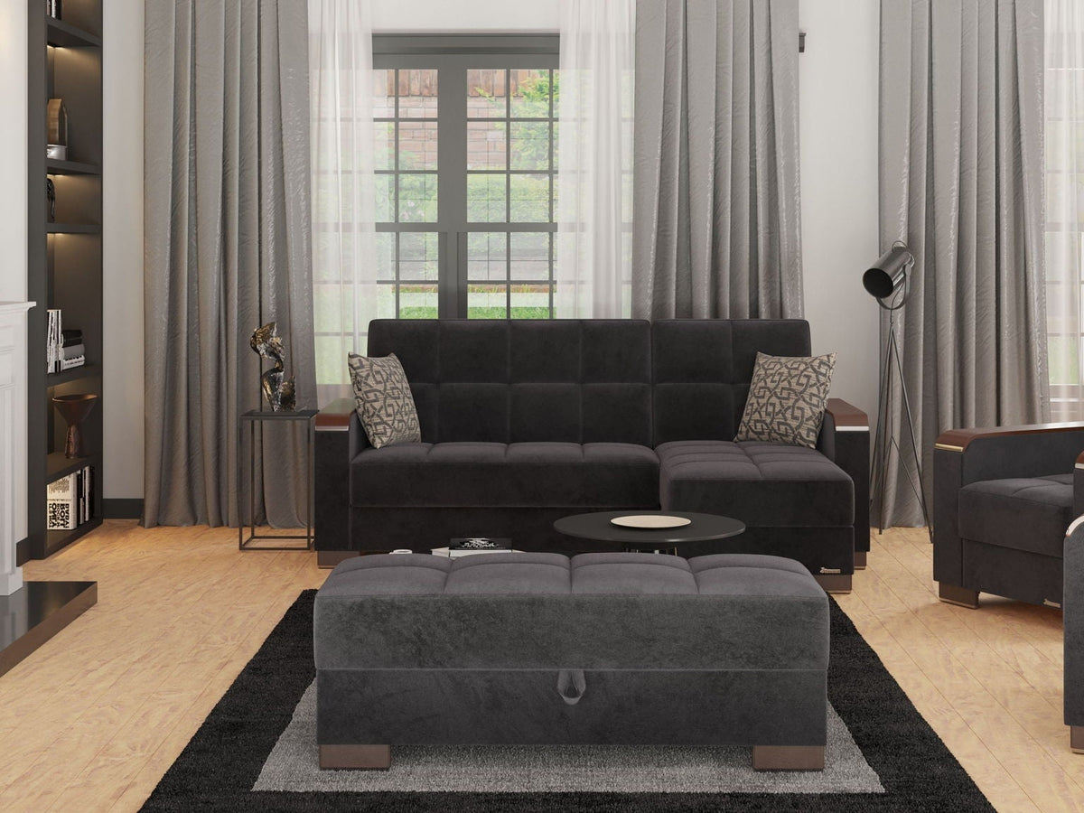 Ottomanson Armada X - Upholstered Convertible Wood Trimmed Ottoman With Storage - Microfiber