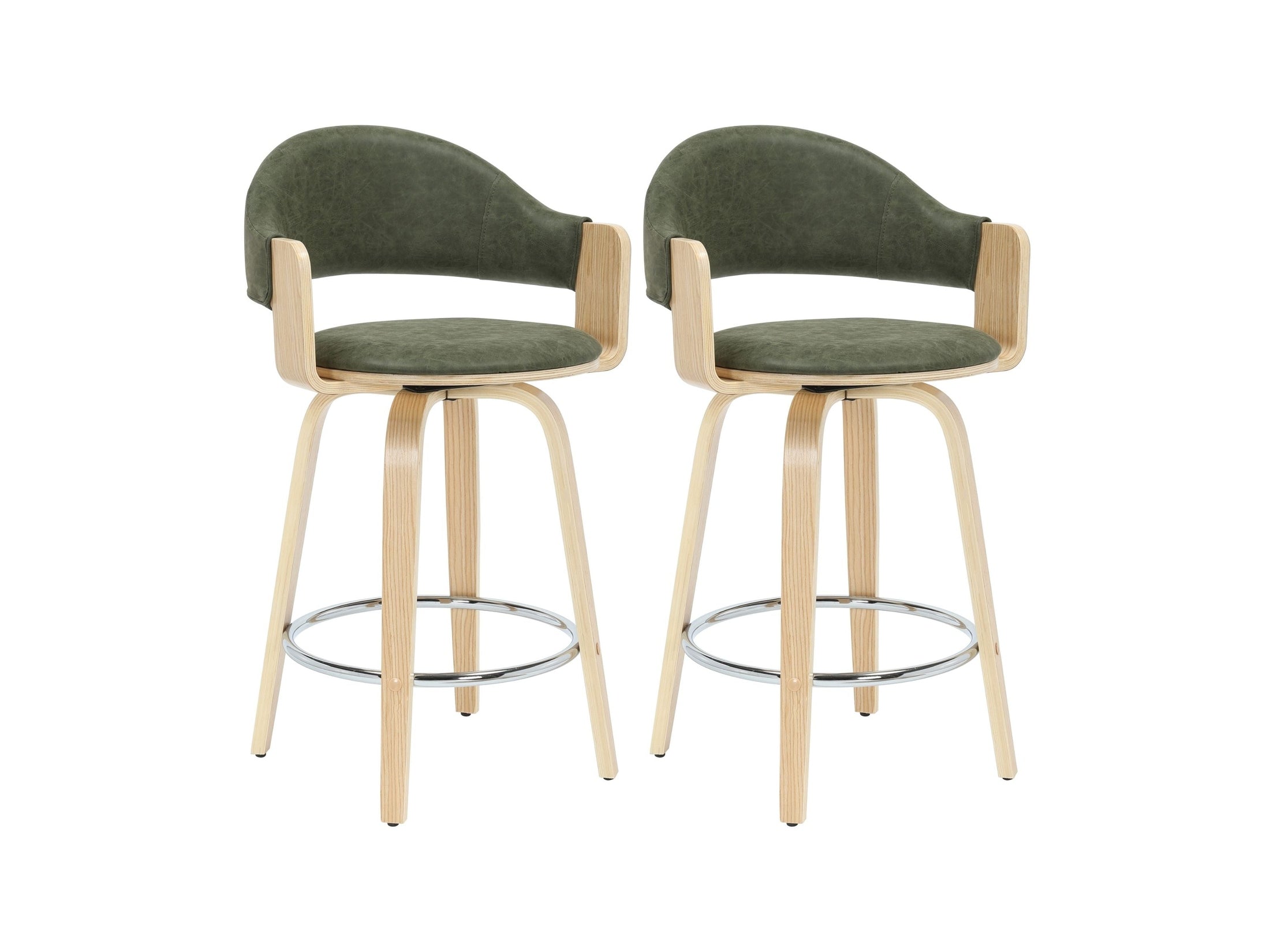 Daxton - Swivel Counter Height Round Back Wood Bar Stool With Faux Leather Seat