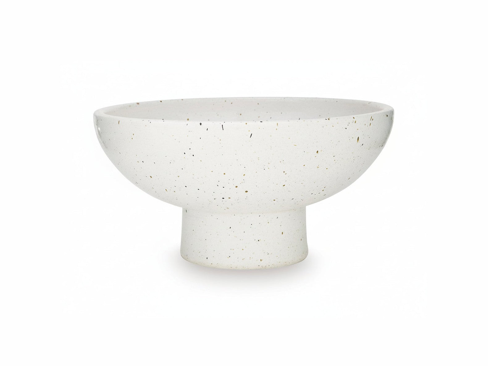White ceramic bowl with speckled texture on a white background