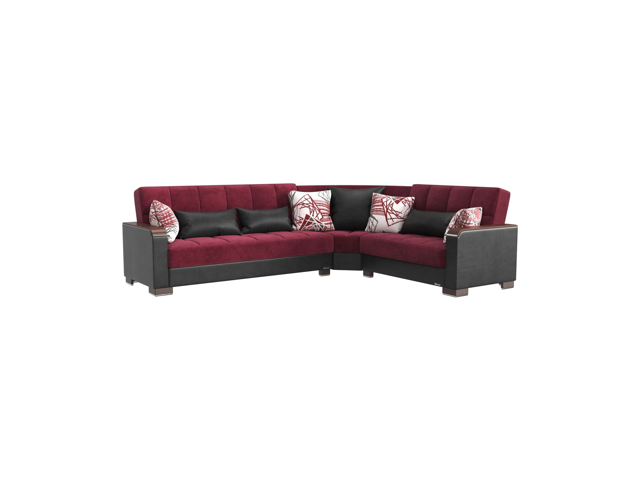 Ottomanson Armada X - Upholstered Convertible Wood Trimmed Sectional With Storage - Microfiber