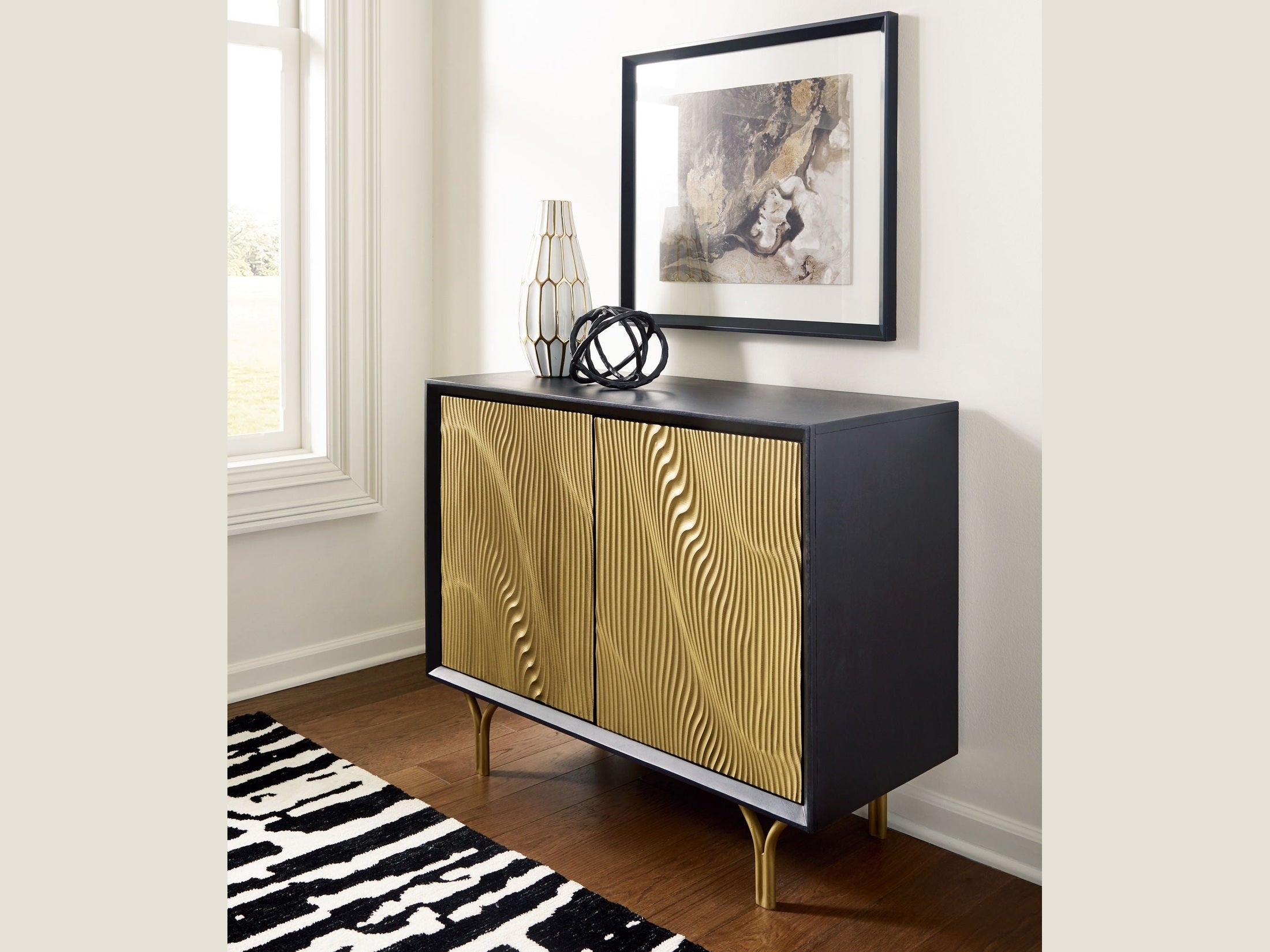 Tayner - Accent Cabinet - Black / Gold Finish