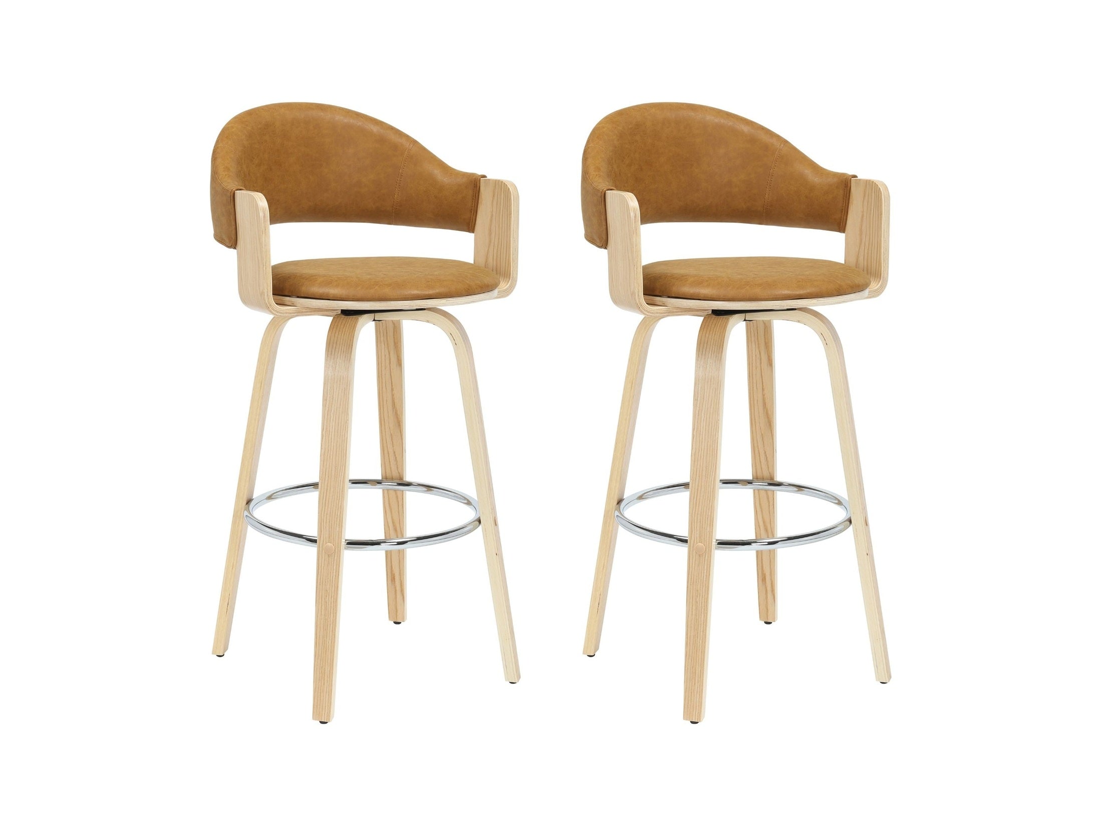 Daxton - Swivel Bar Height Round Back Wood Bar Stool With Faux Leather Seat