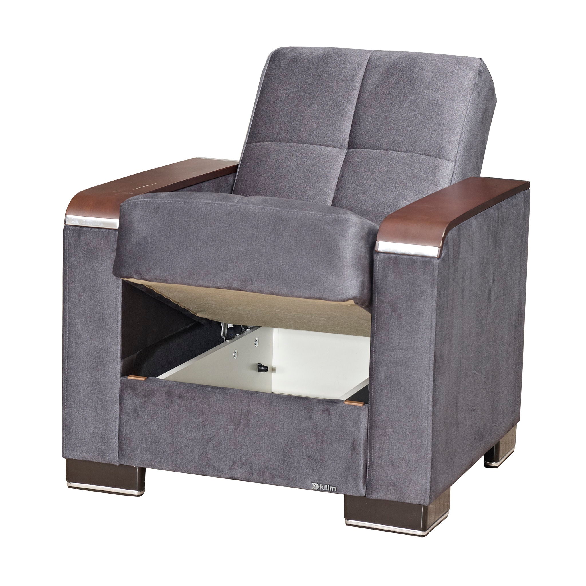 Ottomanson Armada X - Upholstered Convertible Wood Trimmed Armchair With Storage - Microfiber