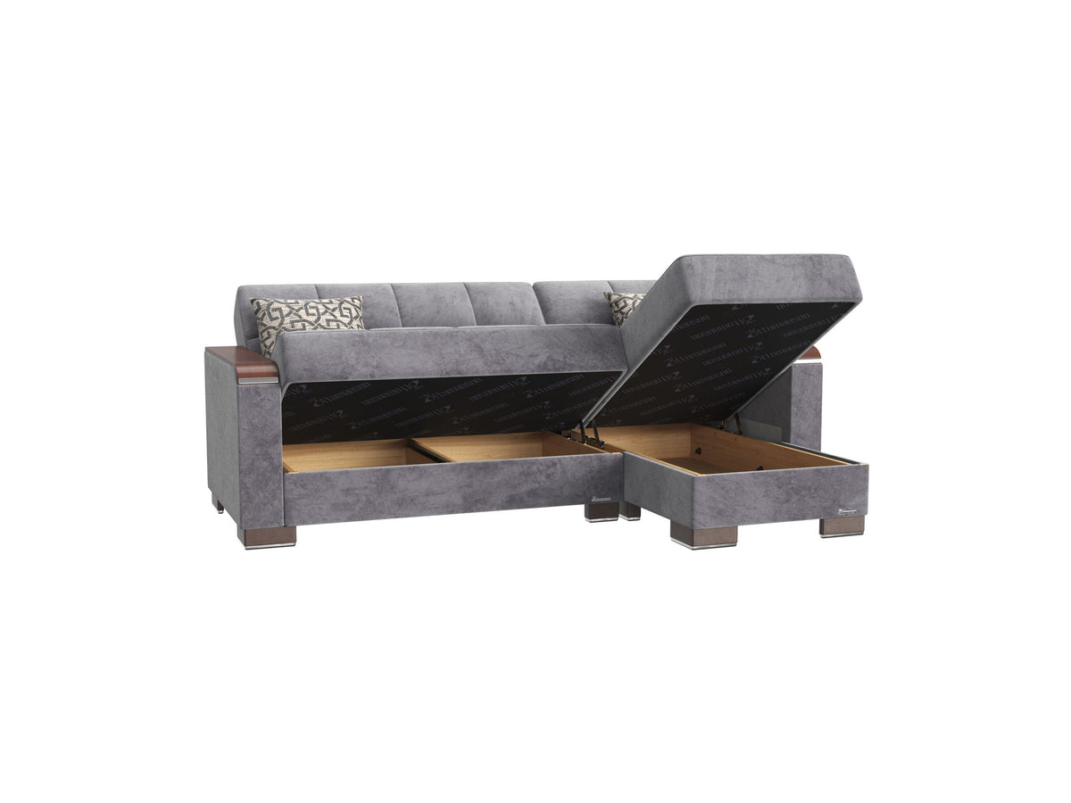 Ottomanson Armada X - Upholstered Convertible Wood Trimmed Chaise Lounge With Storage - Microfiber