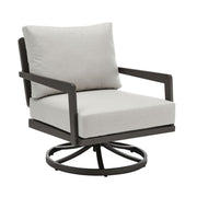 Avila - Outdoor 360-Swivel Rocker Chair With Woven Rattan Back Aluminum Frame And Cushions - Dark Bronze / Silver Ash