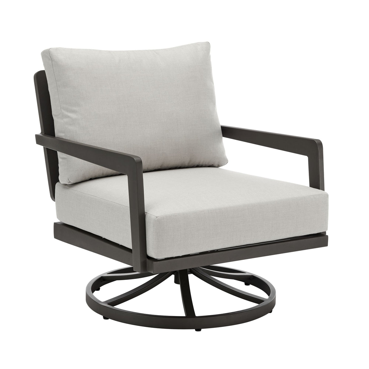 Avila - Outdoor 360-Swivel Rocker Chair With Woven Rattan Back Aluminum Frame And Cushions - Dark Bronze / Silver Ash