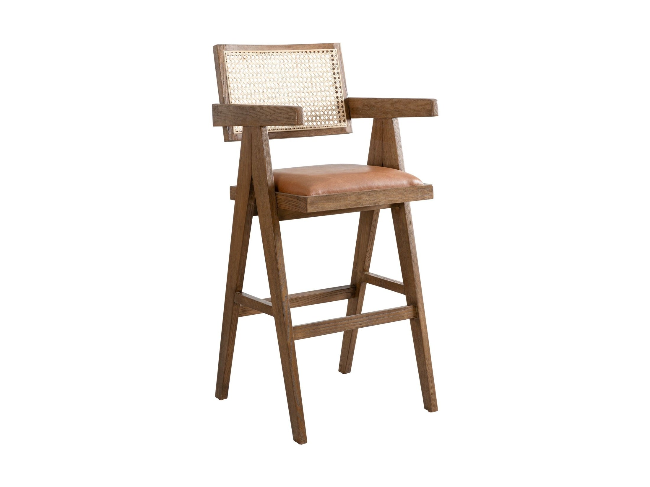 Harley - Nutmeg Brown Solid Wood And Rattan Upholstered 30" Bar Height Barstool