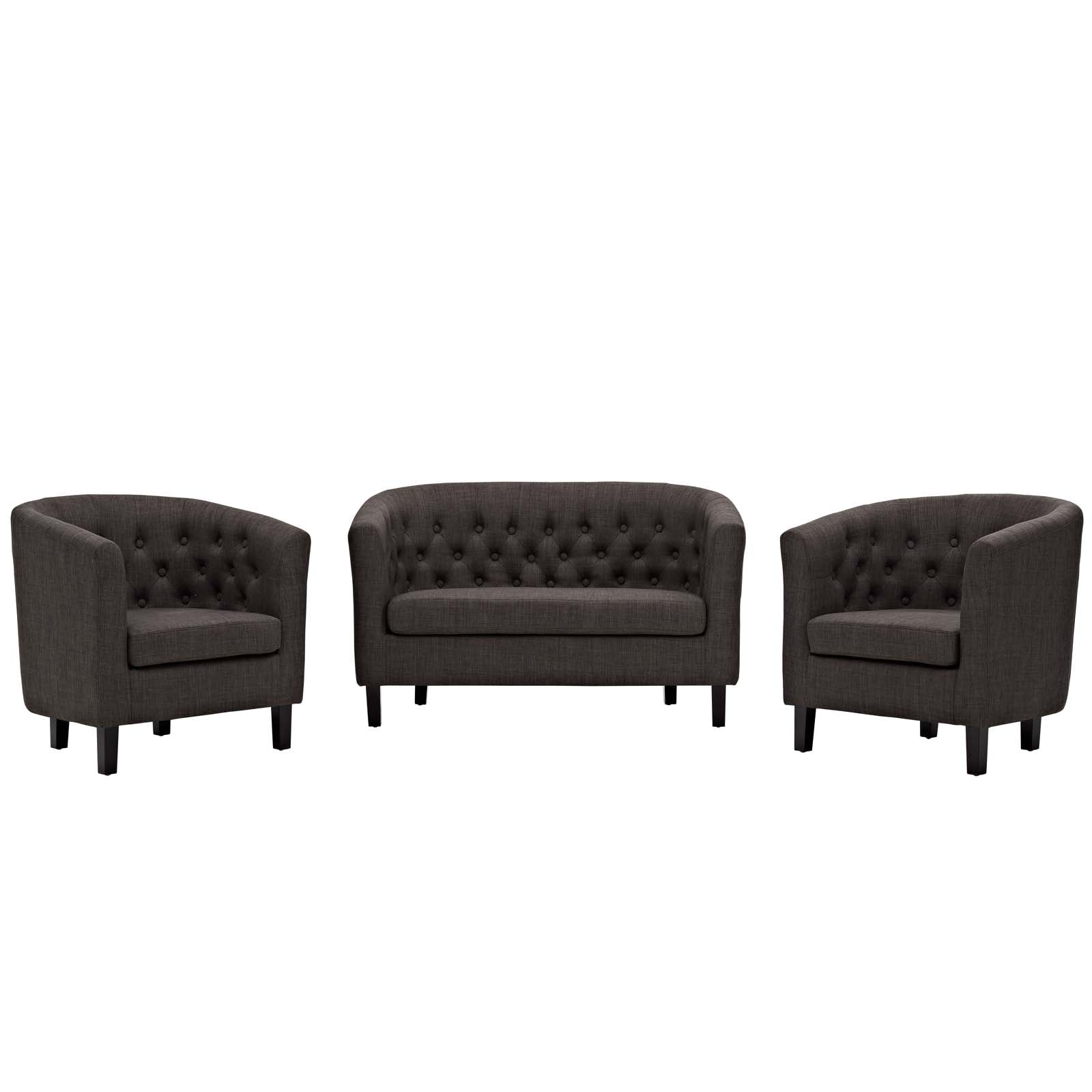 Modway Prospect 3 Piece Upholstered Fabric Loveseat and Armchair Set