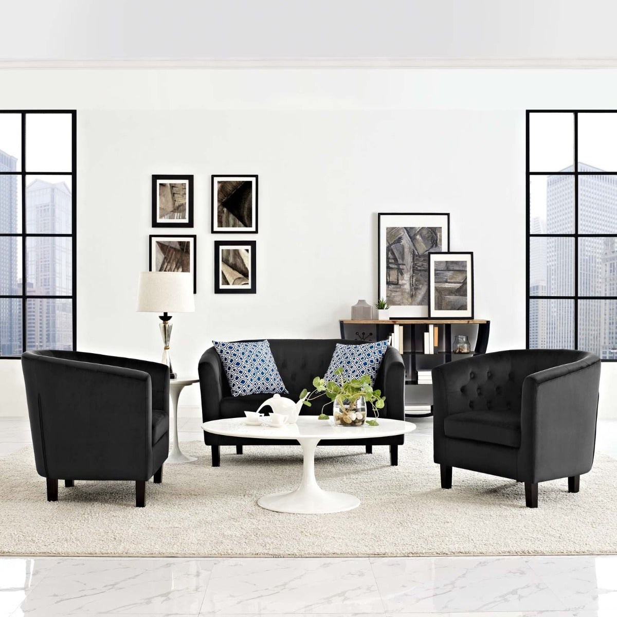 Modway Prospect 3 Piece Performance Velvet Loveseat and Armchair Set