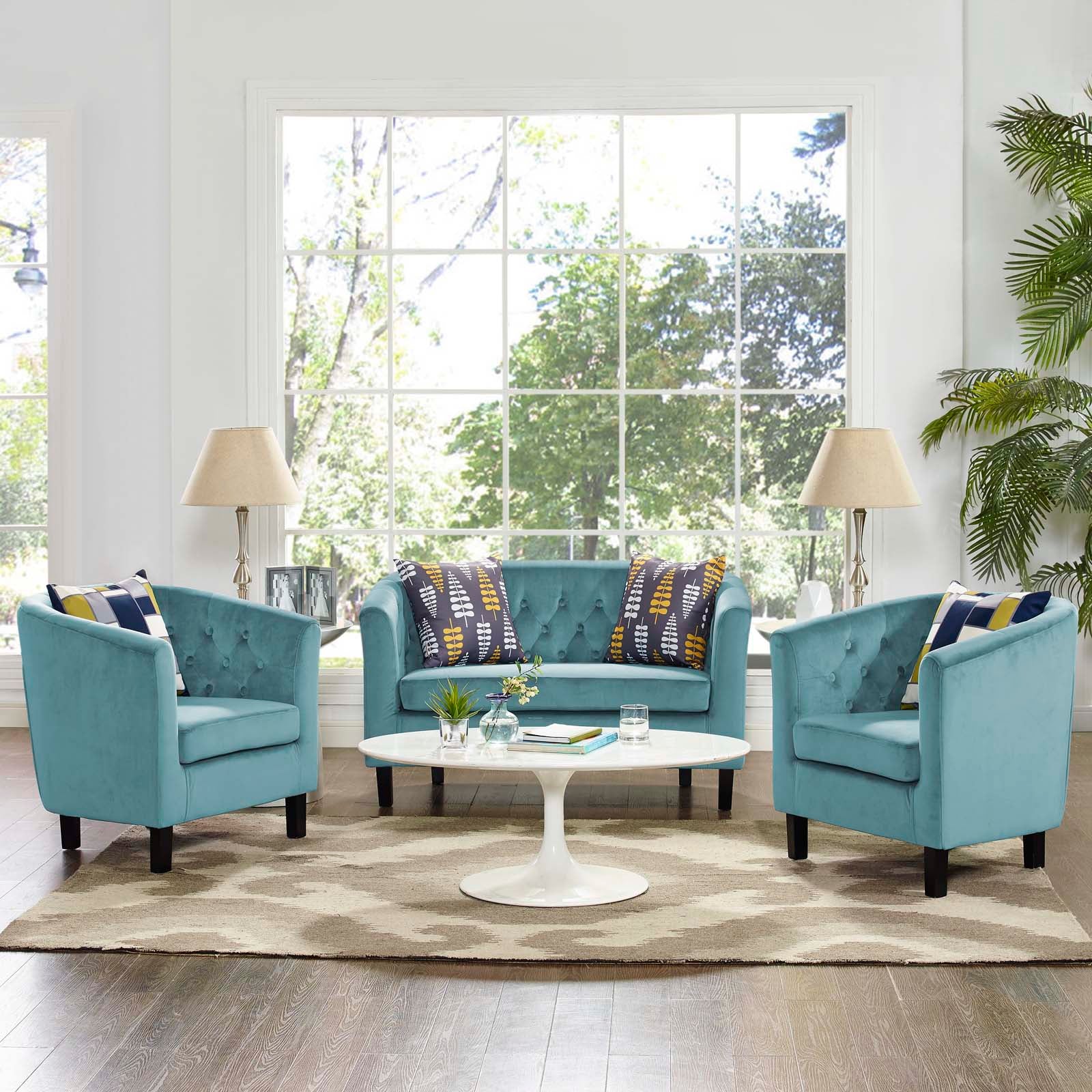 Modway Prospect 3 Piece Performance Velvet Loveseat and Armchair Set