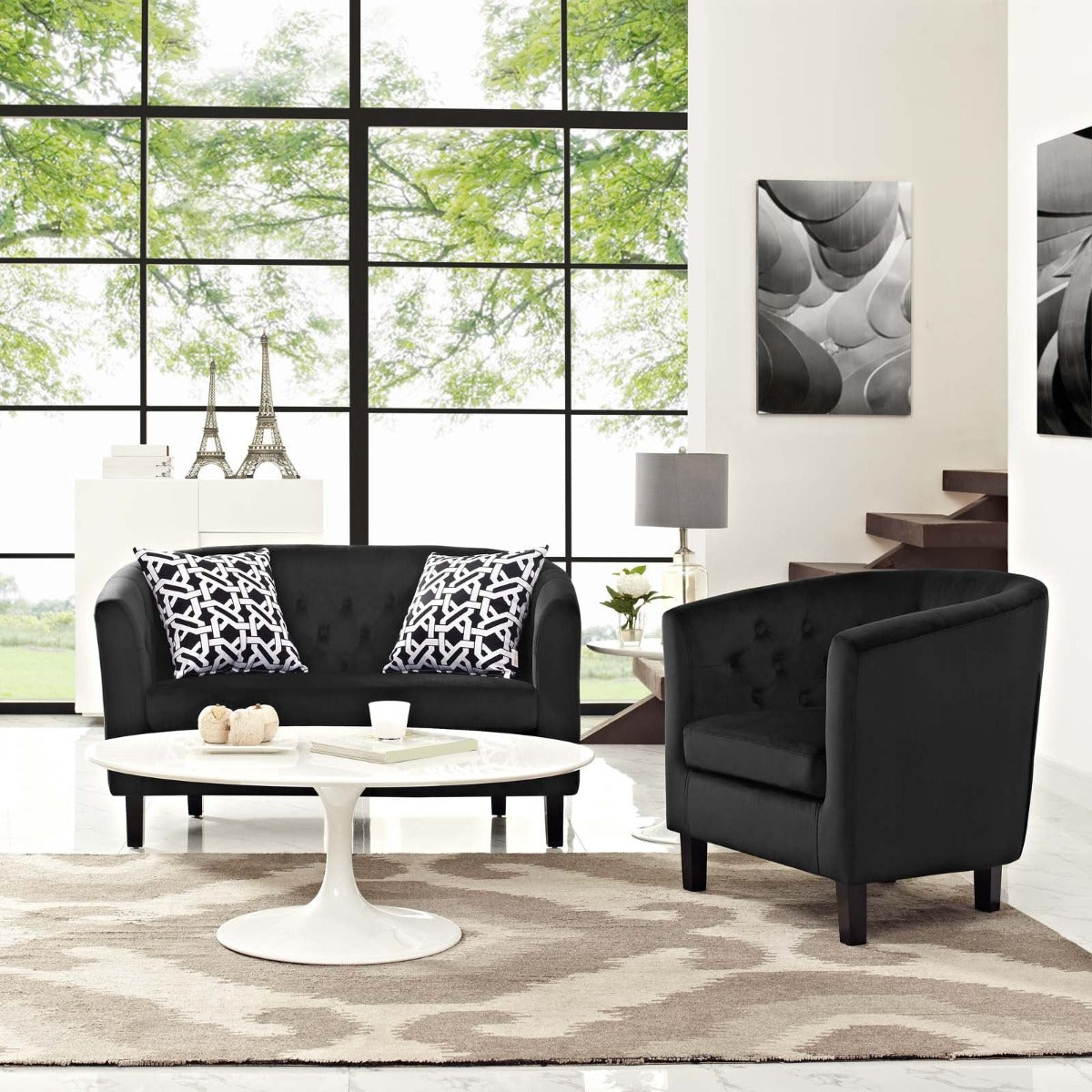 Modway Prospect 2 Piece Performance Velvet Loveseat and Armchair Set