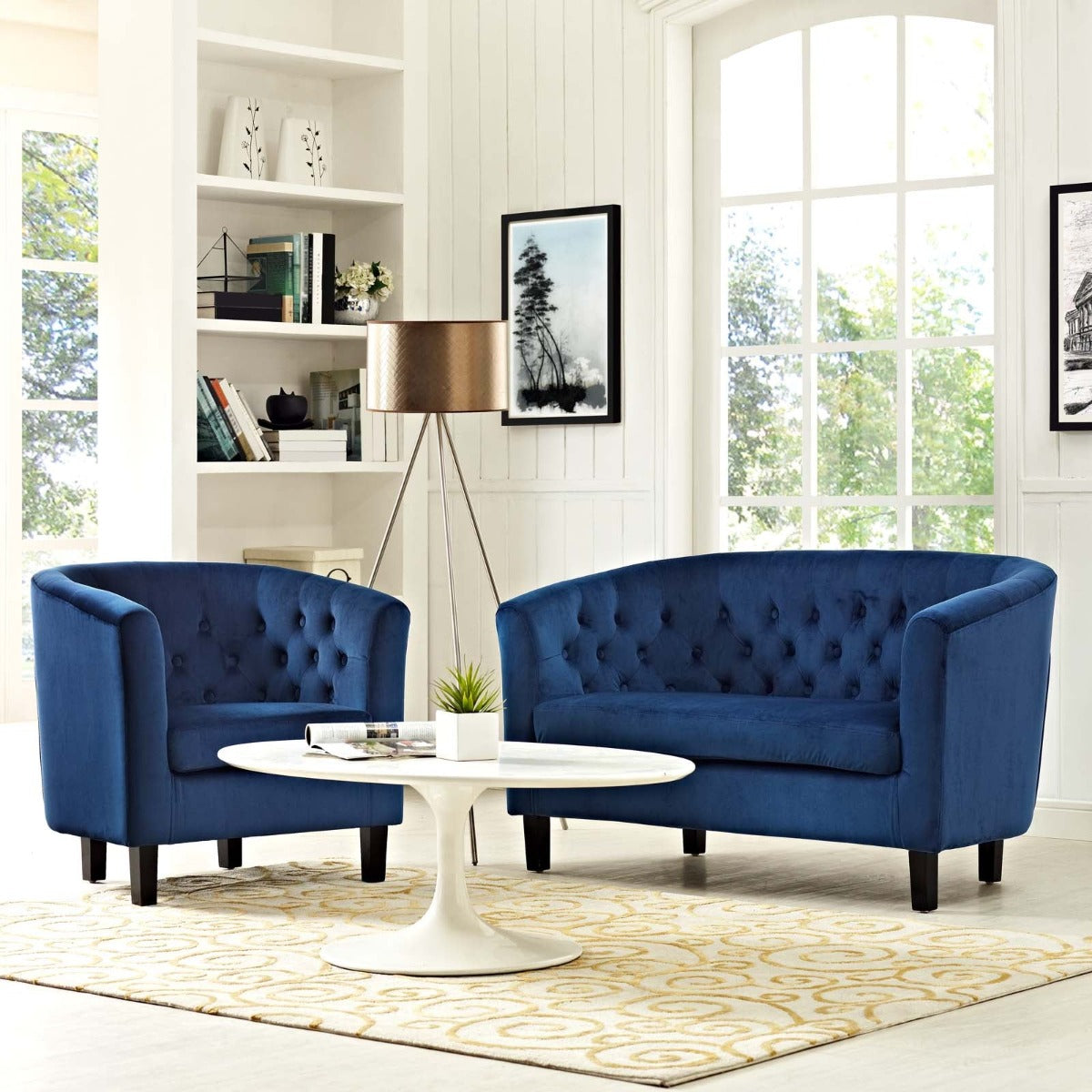 Modway Prospect 2 Piece Performance Velvet Loveseat and Armchair Set