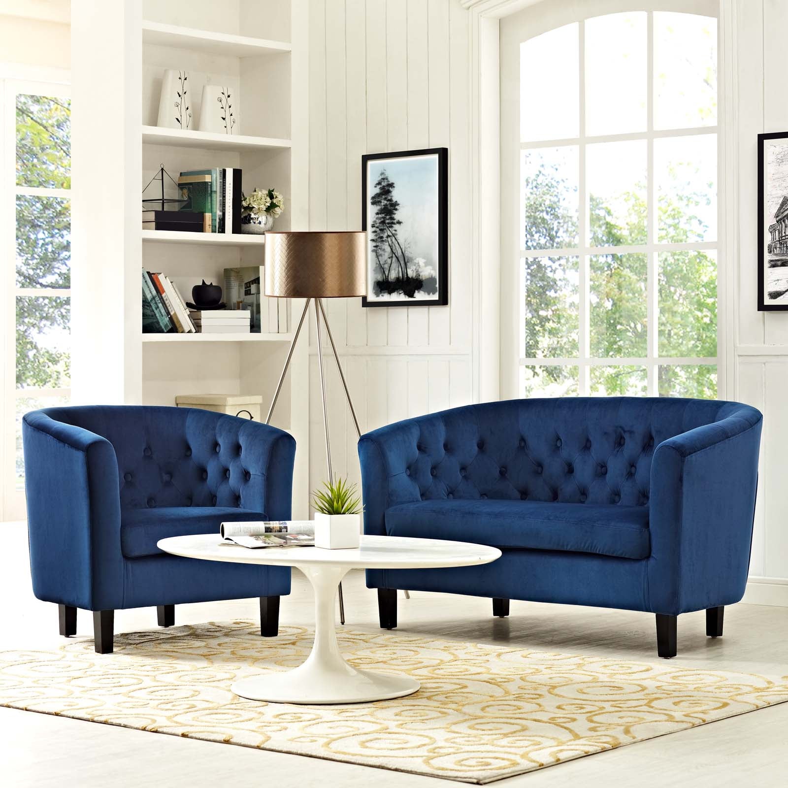 Modway Prospect 2 Piece Performance Velvet Loveseat and Armchair Set