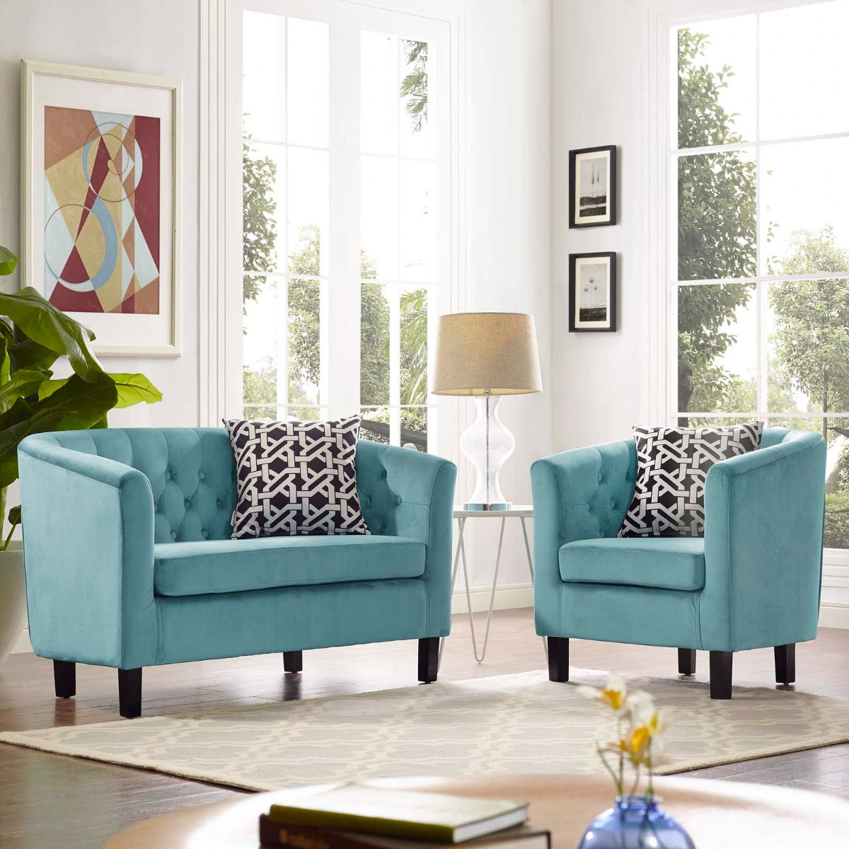 Modway Prospect 2 Piece Performance Velvet Loveseat and Armchair Set