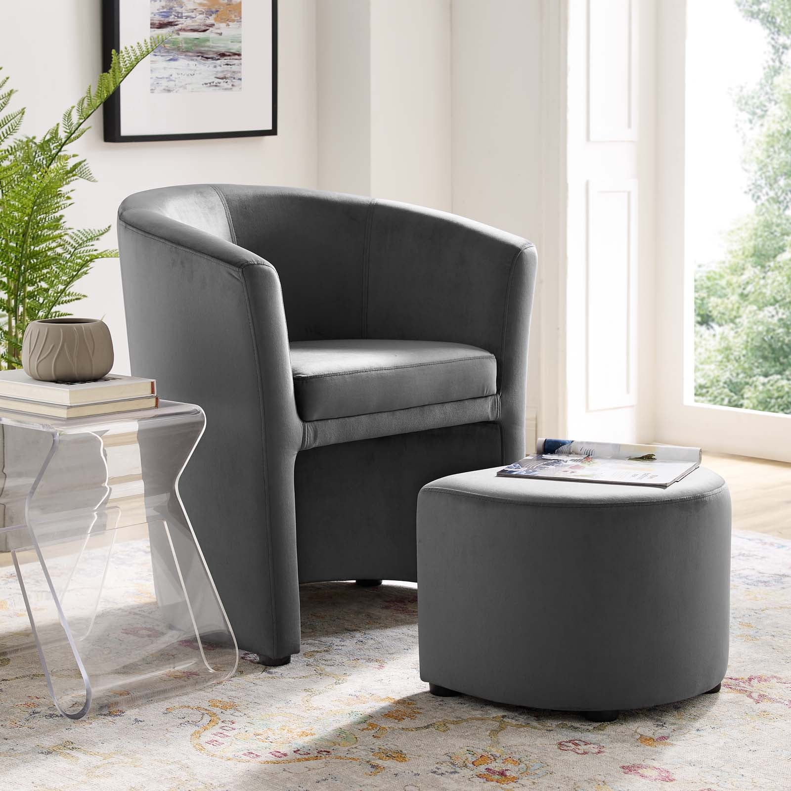 Modway Divulge Performance Velvet Arm Chair and Ottoman SetS