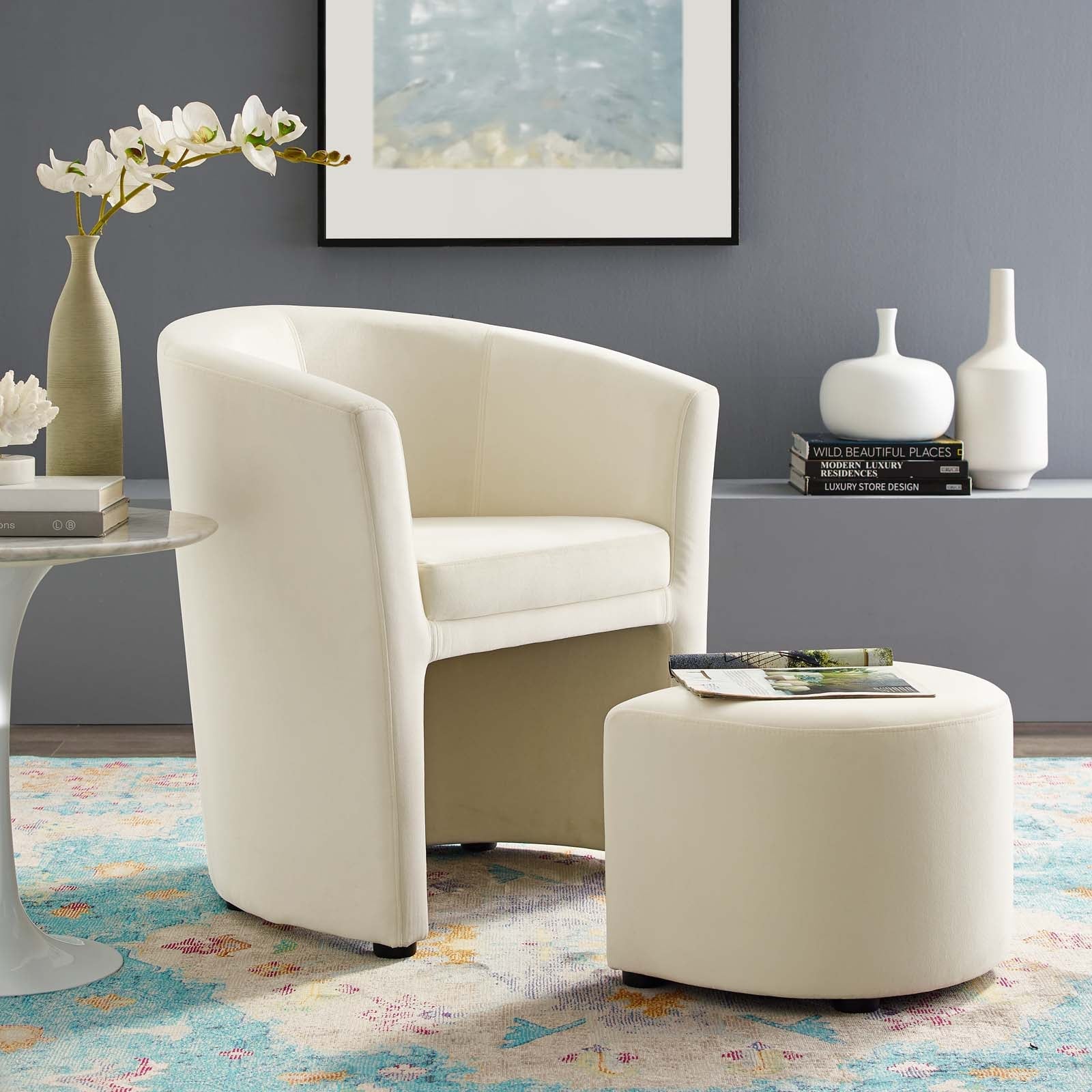 Modway Divulge Performance Velvet Arm Chair and Ottoman SetS