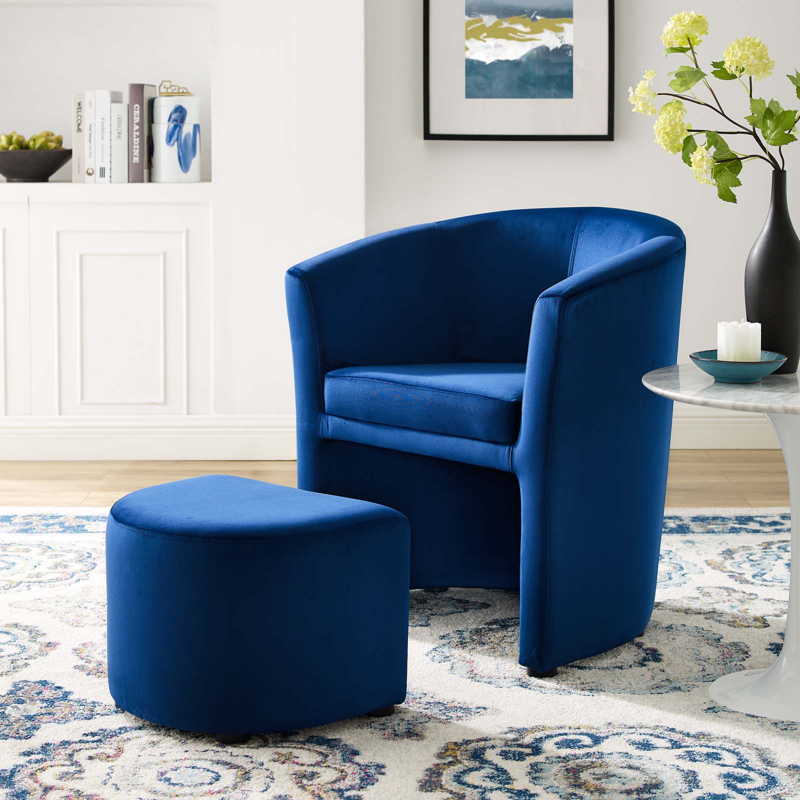 Modway Divulge Performance Velvet Arm Chair and Ottoman SetS