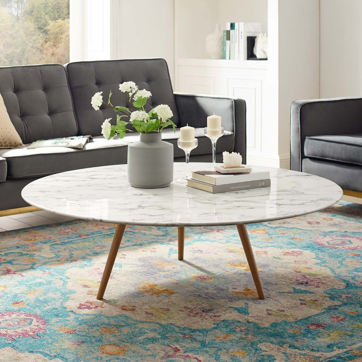 Modway Lippa 48" Round Artificial Marble Coffee Table with Tripod Base