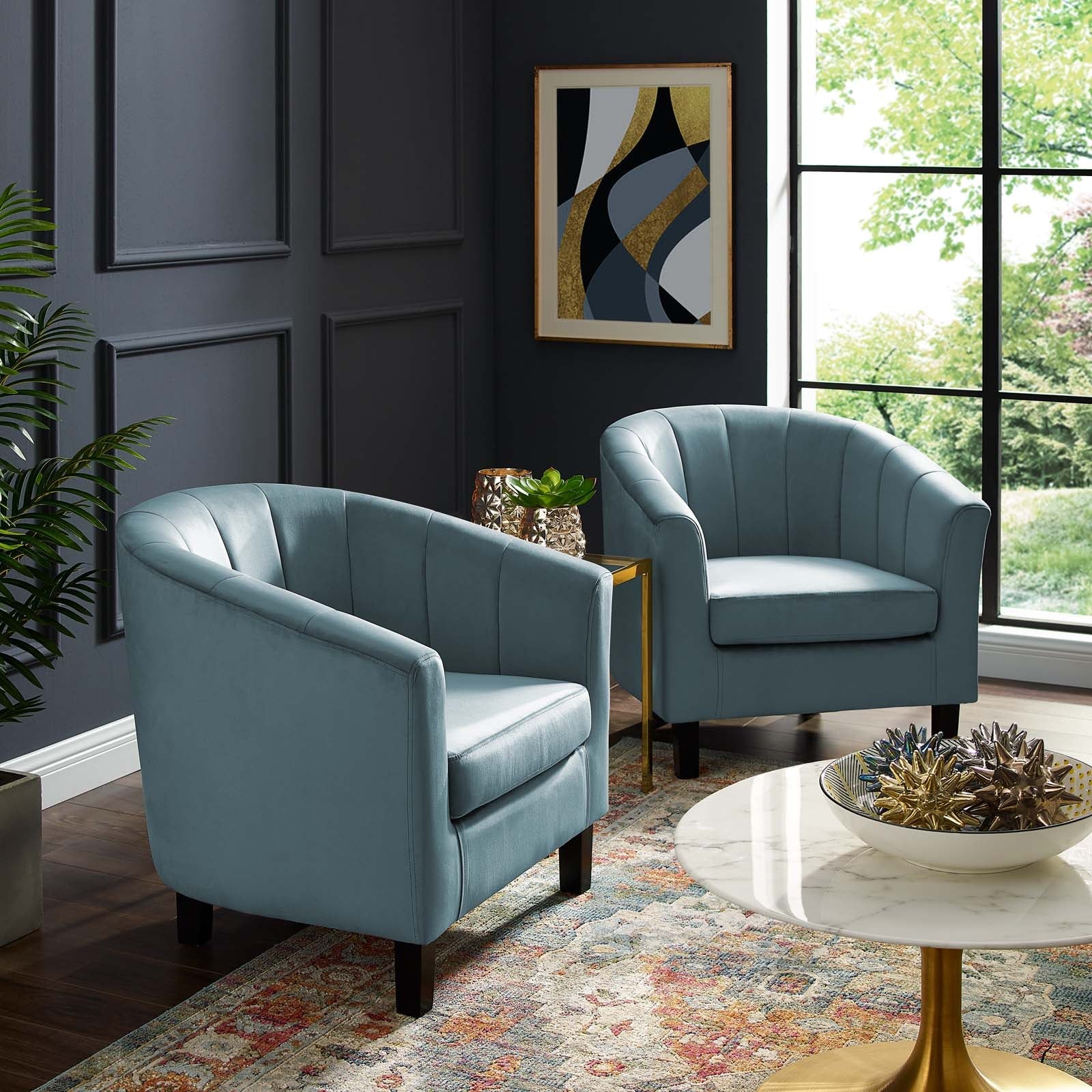 Modway Prospect Channel Tufted Performance Velvet Armchair Set of 2
