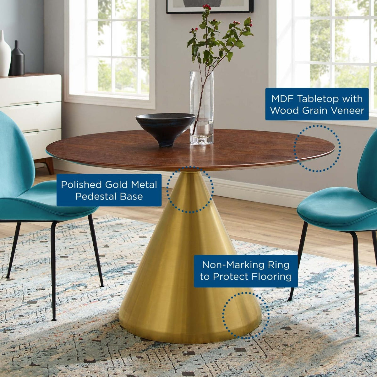 Modway Tupelo 47" Dining Table Gold Walnut