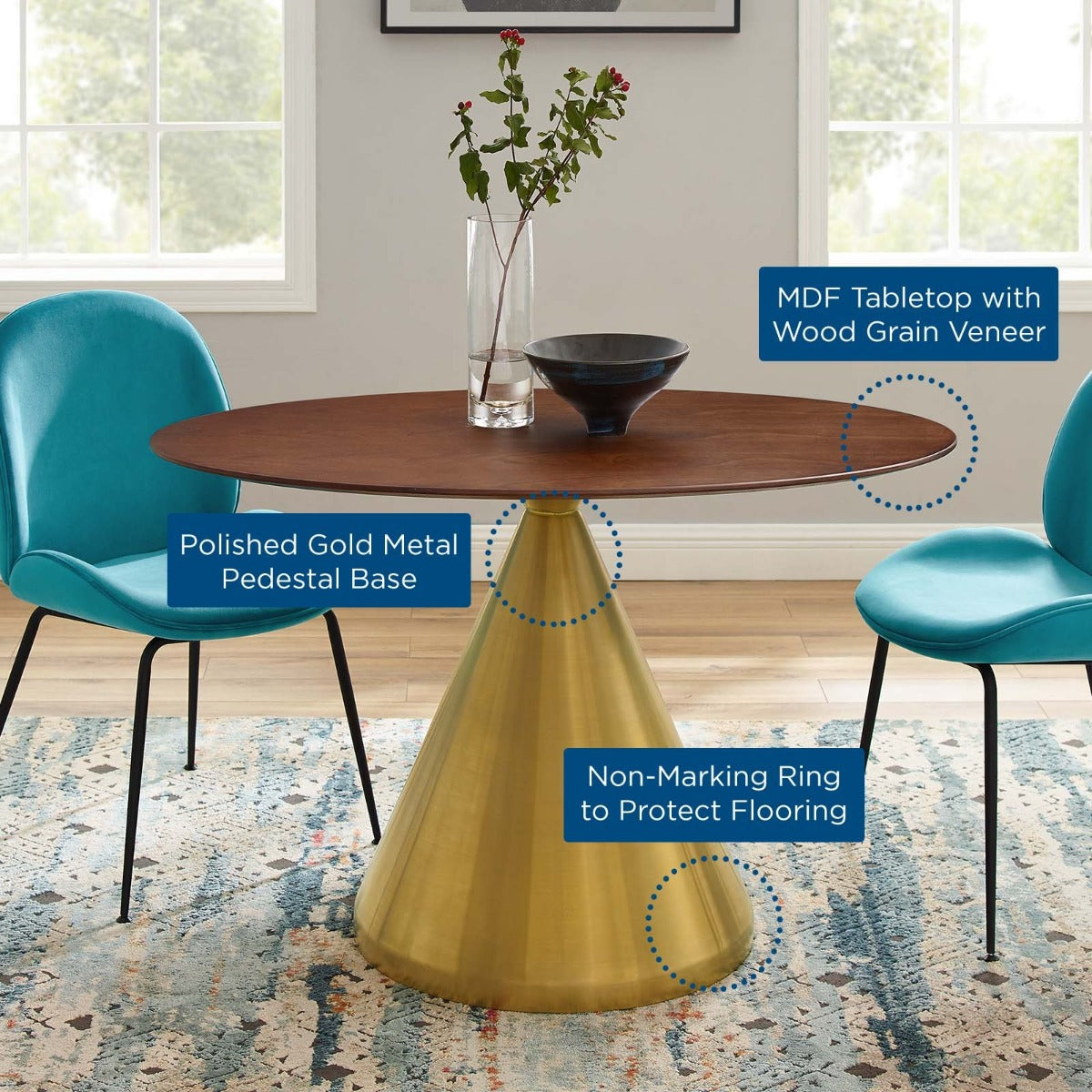 Modway Tupelo 48" Oval Dining Table Gold Walnut